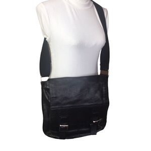 Fossil Brand black leather large satchel book bag